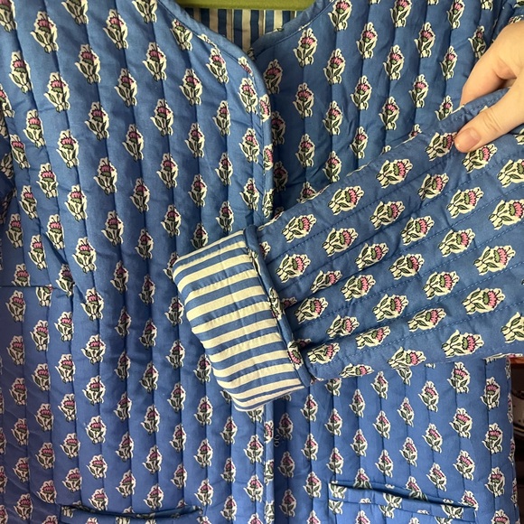 Cotton Blue Floral and Striped Quilted Jacket - Picture 4 of 7